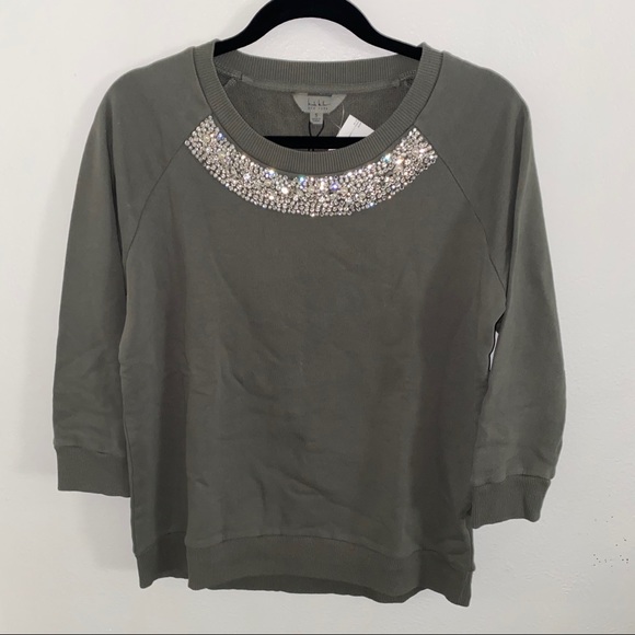 NWT Nicole Miller Olive Sweatshirt Small - Picture 1 of 6